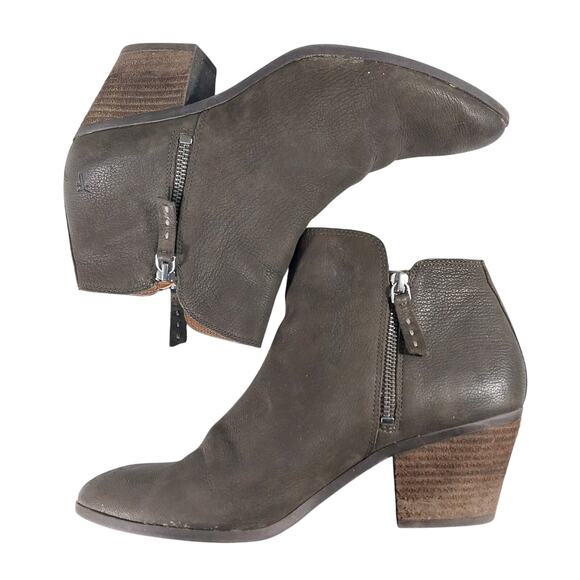 FRYE! TAUPE GRAY BROWN GENUINE NUBUCK LEATHER CHUNKY HEEL ANKLE BOOTS! SZ 10M - Picture 6 of 11